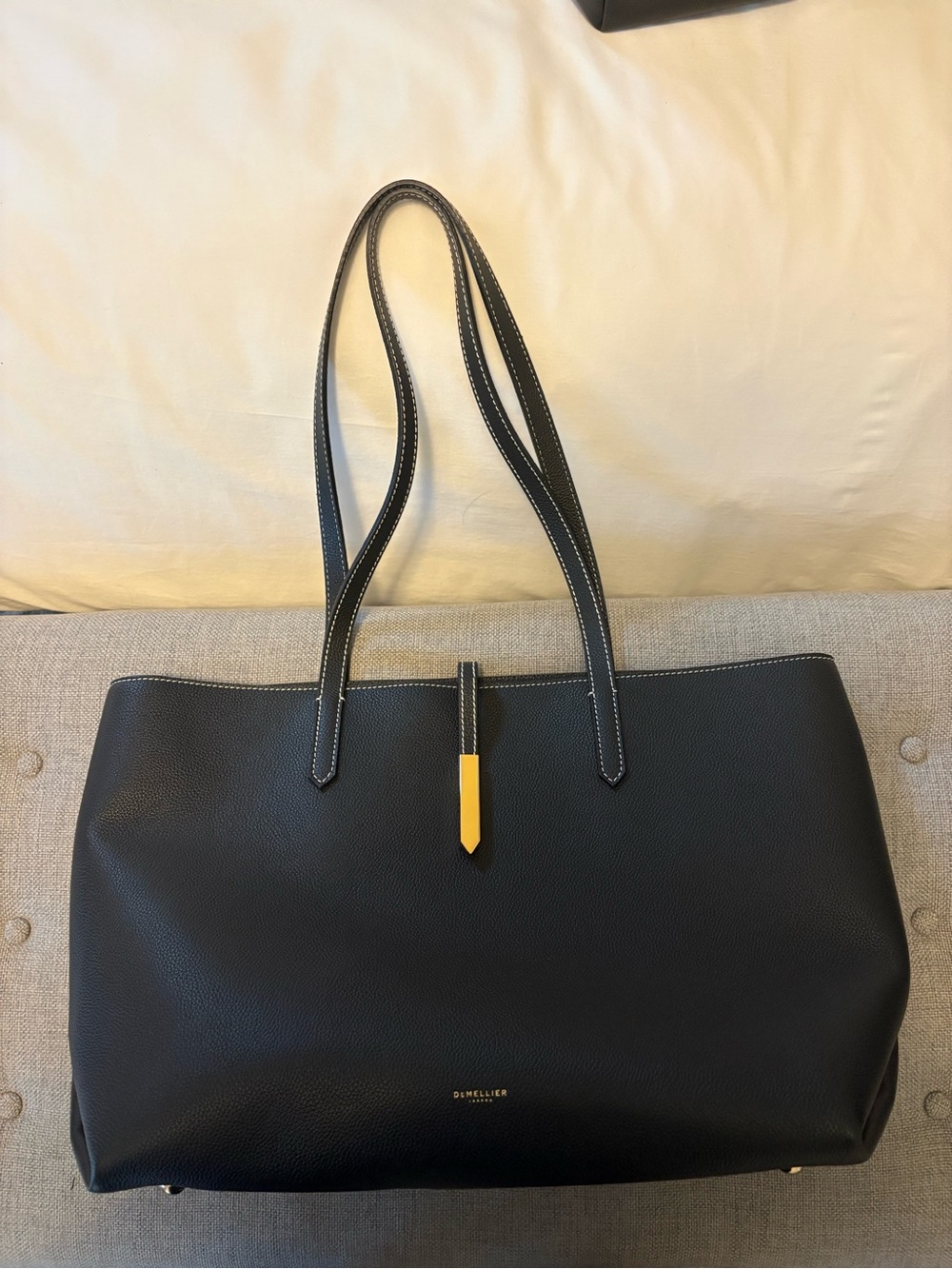 DeMellier Black Leather Tote with golds Accent - Women’s Shoulder Bag